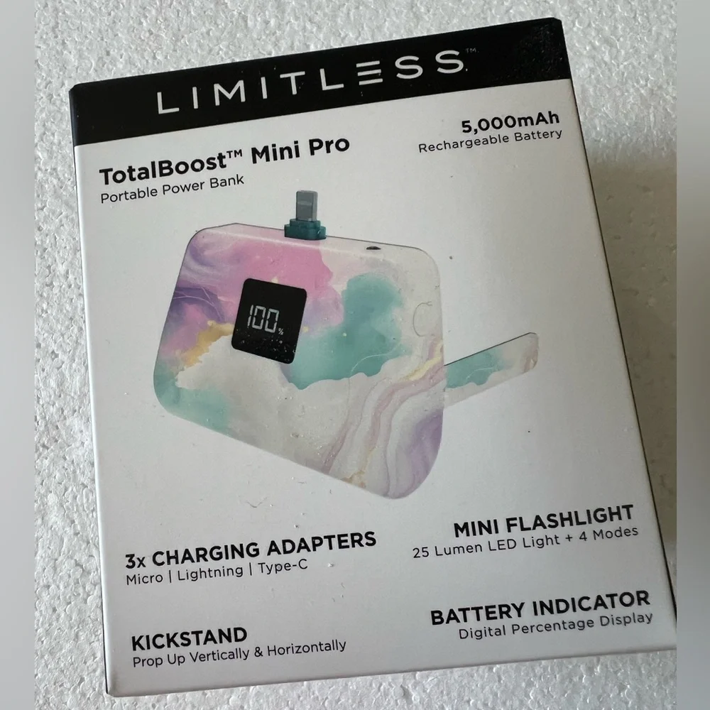 Limitless TotalBoost Mini Pro 5,000mAh Portable Power Bank  Marble Color
